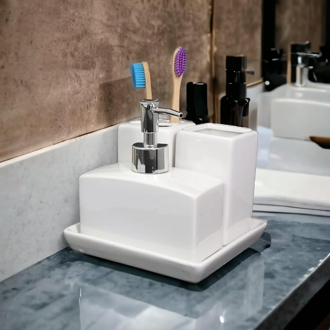 Ceramic Durable 4 Pieces Bathroom Set Liquid Soap Dispenser, Toothbrush Holder, Soap Dish, Tumbler Holder in Maharashtra, Tamil Nadu, Kerala, Uttar Pradesh