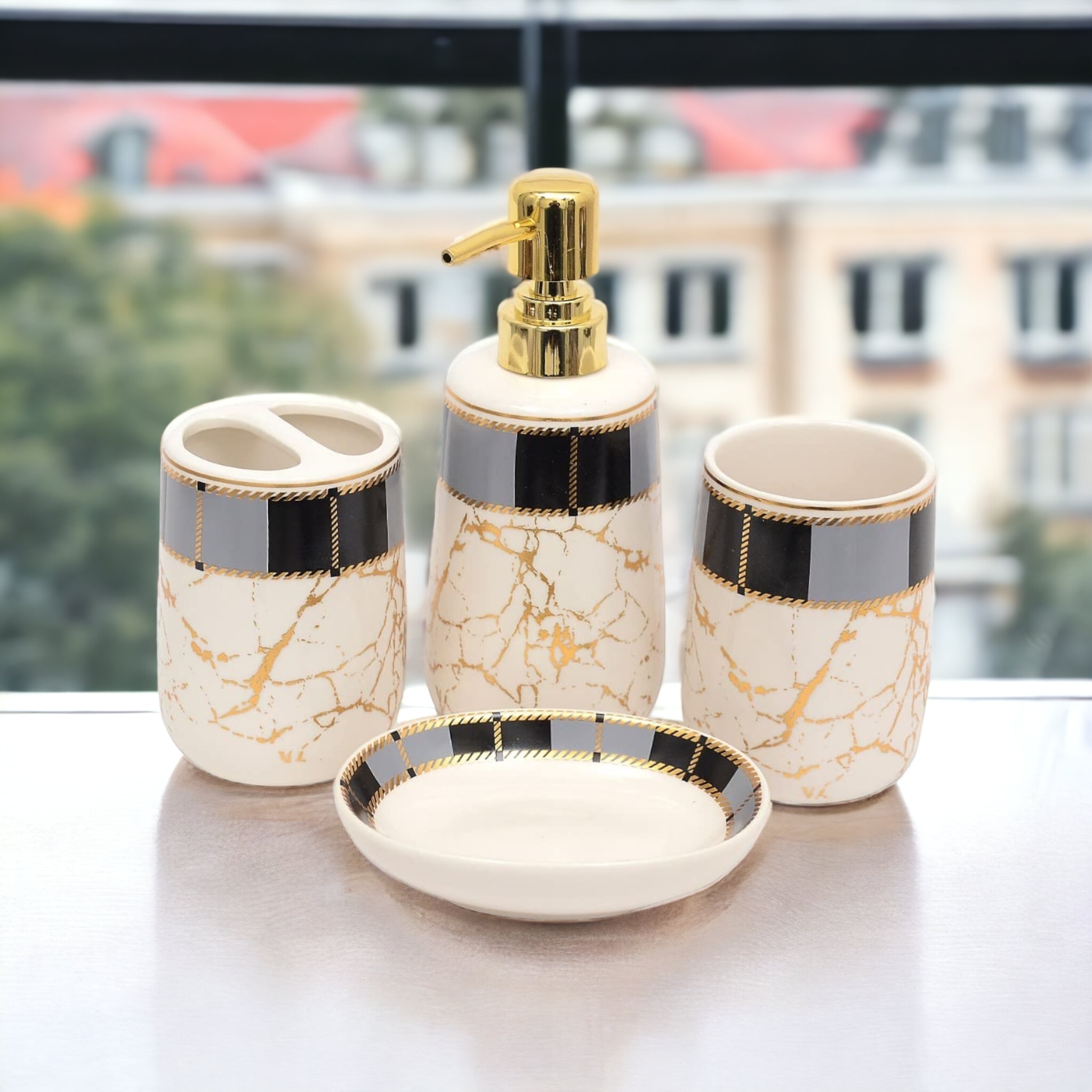 Italian Marble Design Bathroom Accessories Set Ceramic - 4 Pieces Bathroom Accessories Set Soap Dispenser in Maharashtra, Tamil Nadu, Kerala, Uttar Pradesh Italian Marble Design Bathroom Accessories Set Ceramic - 4 Pieces Bathroom Accessories Set Soap Dispenser in Maharashtra, Tamil Nadu, Kerala, Uttar Pradesh
