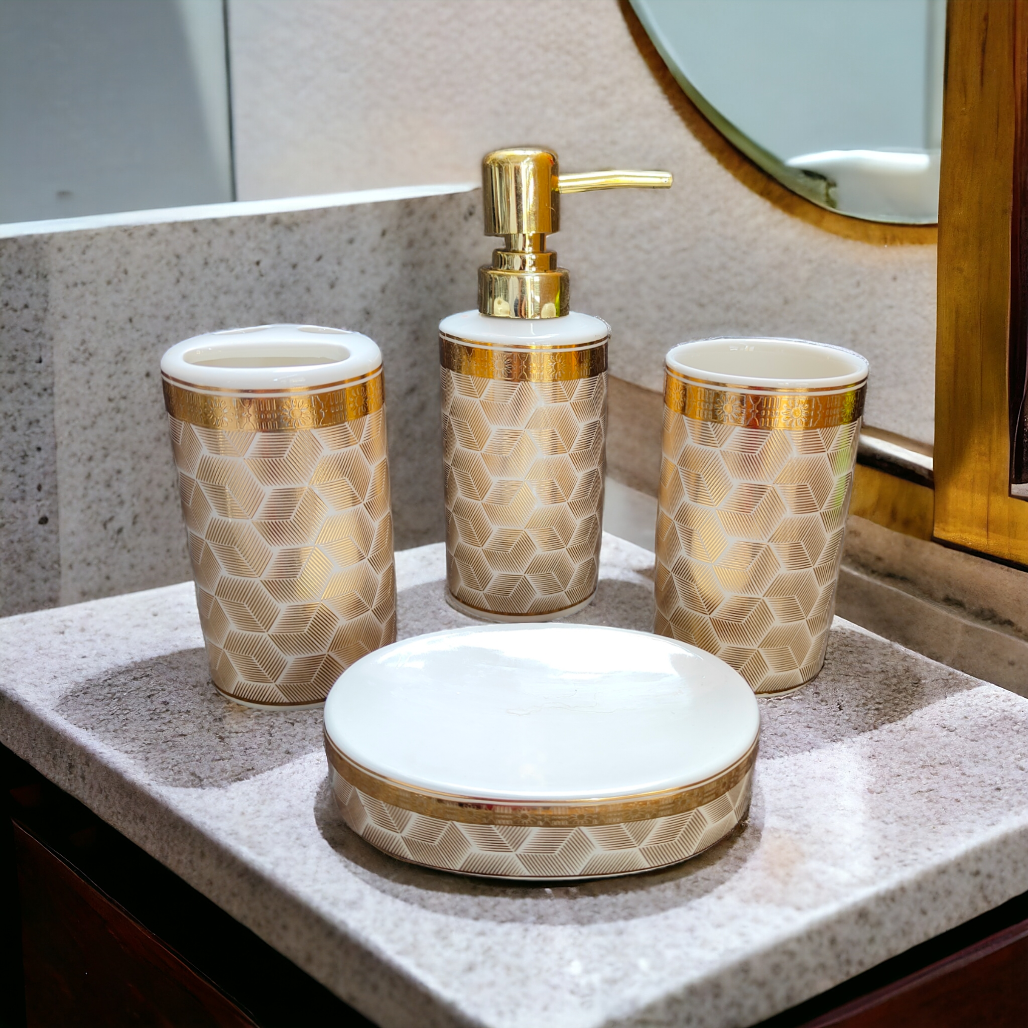 Ceramic Bathroom Accessories Set Ceramic - 4 (White & Black) in Maharashtra, Kerala, Tamil Nadu, Uttar Pradesh