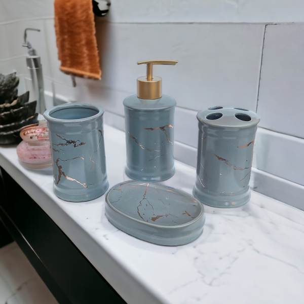 Ceramic Bathroom Accessories Set Ceramic - 4 (White, Black & Gray) in Maharashtra, Tamil Nadu, Kerala, Uttar Pradesh