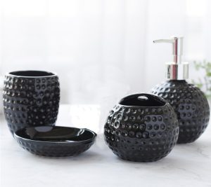 Ceramic Honeycomb Shape 4 Pieces Bathroom Set Liquid Dispenser | Toothbrush Holder | Soap Dish
