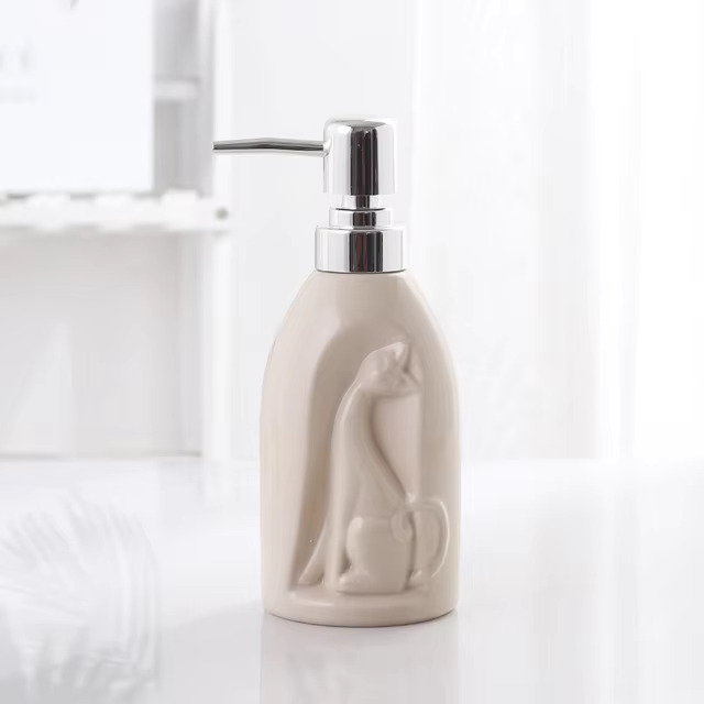 Light Luxury Cat Design Ceramic Lotion Bottle Liquid Soap Dispenser | (360 ML, Beige) Light Luxury Cat Design Ceramic Lotion Bottle Liquid Soap Dispenser | (360 ML, Beige)